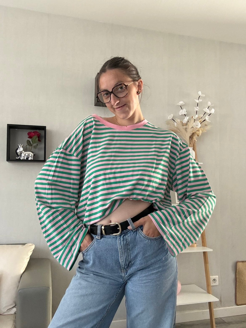 T-Shirt Leonie vert et rose