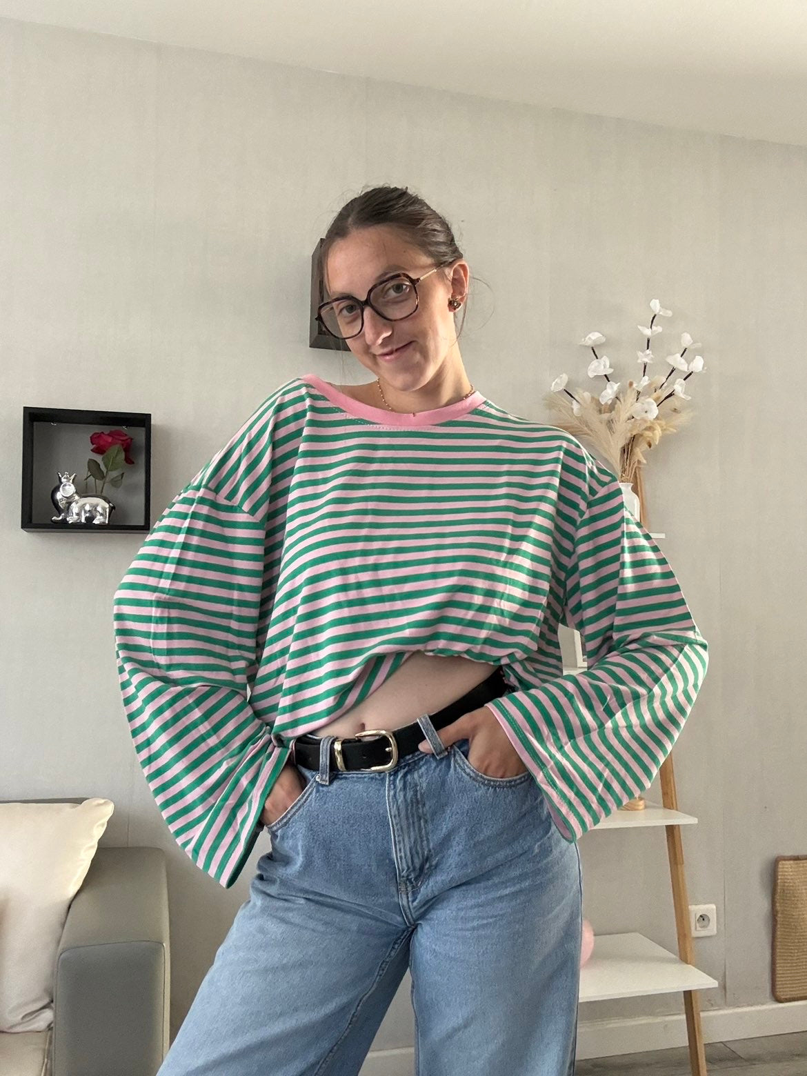 T-Shirt Leonie vert et rose