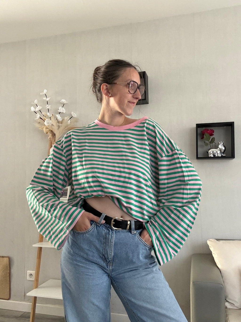 T-Shirt Leonie vert et rose