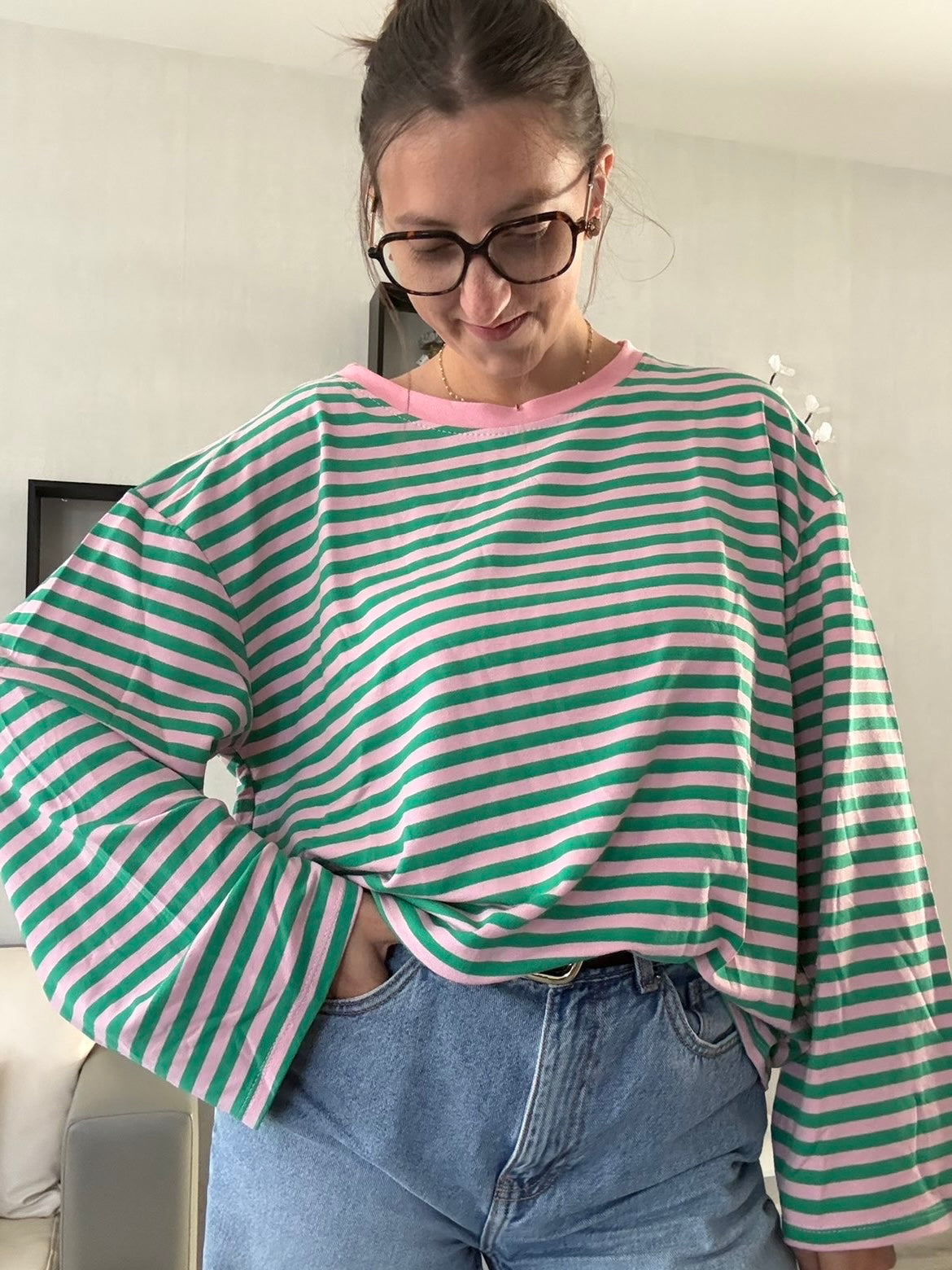 T-Shirt Leonie vert et rose